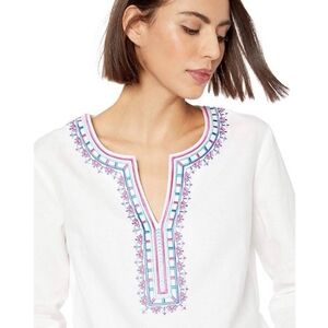 Womens Pappagallo Embroidered Linen Tunic Top  Size‎ Medium